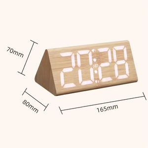 Reloj <span class=keywords><strong>Despertador</strong></span> Digital LED de Madera con Soporte Triangular Creativo de Fábrica, Calendarios Silenciosos, Función Snooze, Doble USB, para Hogar, Dormitorio, Arte - Product Image 2