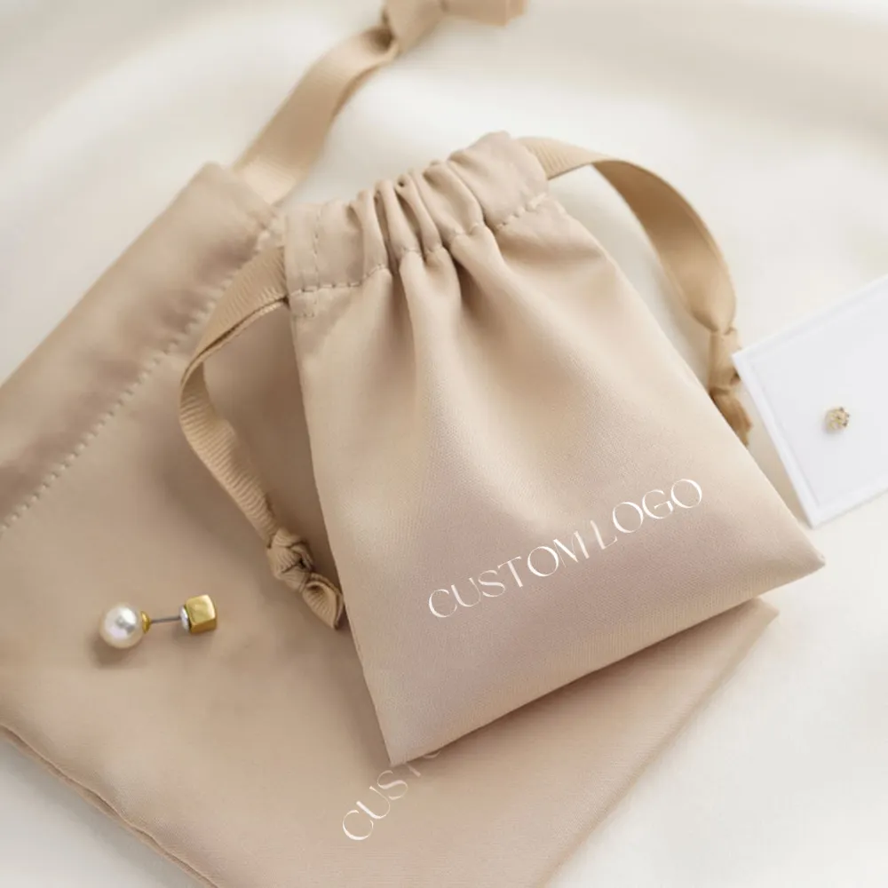Custom Fashion Presente De Luxo Embalagem Silk Satin Drawstring Jóias Bolsa Saco