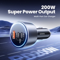 Toocki pengisi daya mobil Universal 200W, pengisi daya cerdas dengan dukungan multi-protokol dan tampilan LED untuk IOS Android dan Huawei