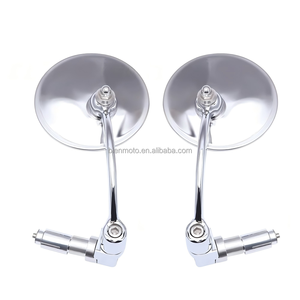 Rétroviseurs latéraux universels pour guidon de moto, scooter, vélo, style vintage, avec tige courbée, forme ronde brillante, pour motard - Product Image 5