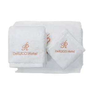एलिया 100% कॉटन 16एस सिंगल लूप ब्लीच्ड सफेद कढ़ाई डिजाइन तौलिया सेट कस्टम सफेद तौलिया होटल स्नान तौलिया
