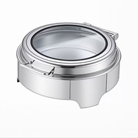 Chauffe-Plat Électrique en Acier Inoxydable Doré/Argenté avec Couvercle en Verre, Capacité 8L, Réglable, pour Buffet et Banquet