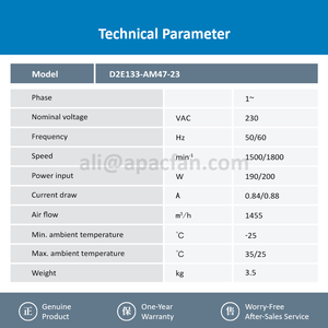 Ventilador de Refrigeración ebmpapst D2E133-AM47-23 230VAC 135/139W 2400/1500RPM 0.6/0.84A 133mm para Convertidor de Frecuencia, Independiente, OEM ODM - Product Image 3