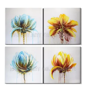 现代抽象花卉油画艺术家手绘高品质蓝色或橙色花卉油画室内装饰墙面艺术