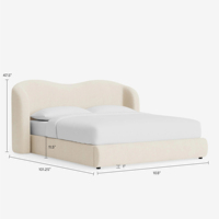 Lit double haut de gamme personnalisable en tissu et bois massif, style minimaliste français, avec tête de lit capitonnée, taille personnalisable