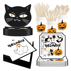 DAMAI Halloween Black and White Ghost Tableware Set and Disposable Paper Dinner Plates Dessert Plates Tableware Sets - Product Image 3
