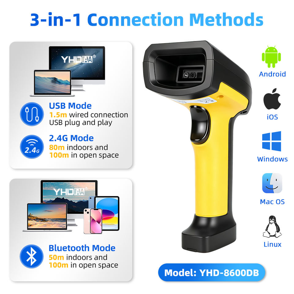In Stock Industrial Barcode Scanner Wireless Bluetooth Rugged 1D 2D ...