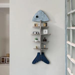 Étagère murale décorative en bois en forme de poisson, support flottant <span class=keywords><strong>pour</strong></span> salon, chambre, intérieur de maison de style côtier, à fixer au mur - Product Image 3