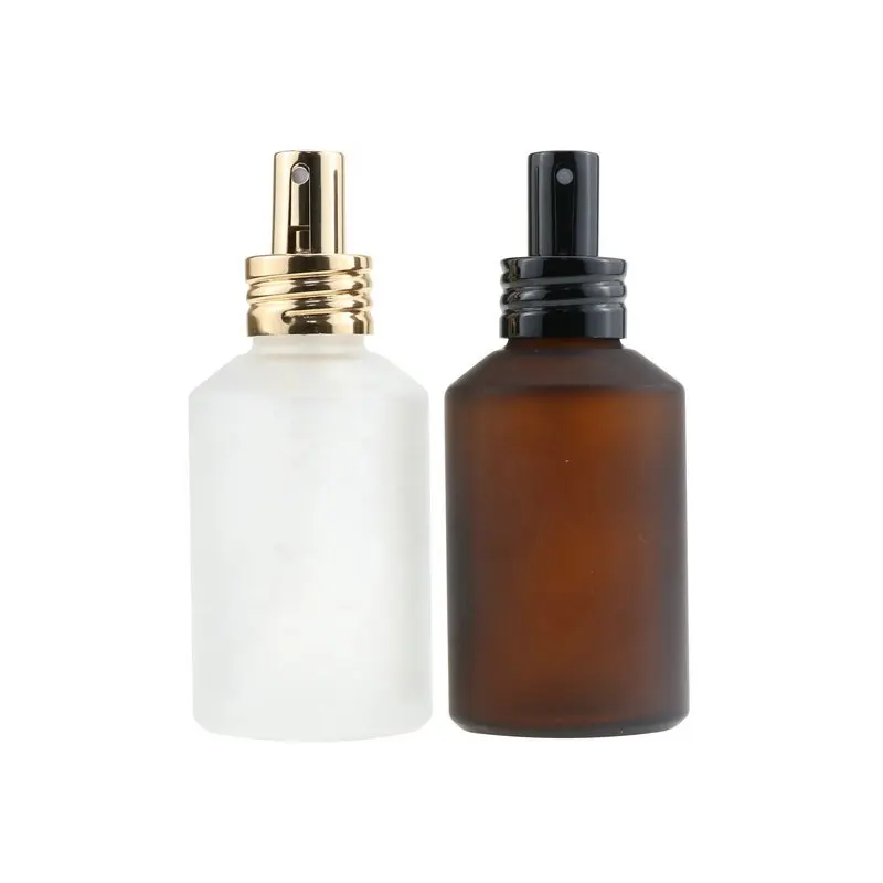 Des échantillons gratuits de luxe 30ml 50ml 100ml 120ml dépoli à épaulement oblique verre vaporisateur bouteille de parfum avec bouchon en aluminium doré