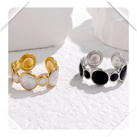 Bague ajustable ouverte en émail pour femme, en acier inoxydable doré PVD, design goutte d'huile, style classique, pour fiançailles et soirées