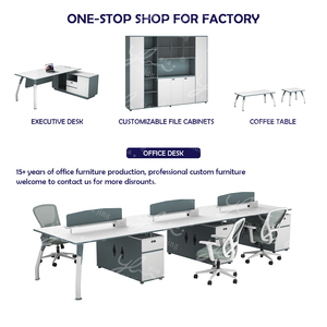 Poste de travail en open space pour 2 personnes, grande <span class=keywords><strong>table</strong></span> de travail partagée avec gestion intégrée des câbles - Product Image 5