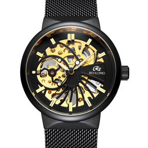 <span class=keywords><strong>Montre</strong></span> mécanique Gutuo pour homme en acier inoxydable, bracelet maille milanaise, fond ajouré, à <span class=keywords><strong>remontage</strong></span> <span class=keywords><strong>manuel</strong></span>, cadran à aiguilles, modèle tendance et best-seller - Product Image 2