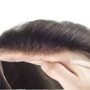 Sistema de Peluca de Cabello Indio Remy con Encaje Suizo para <span class=keywords><strong>Hombre</strong></span>, Diseño de Cierre Derecho, Color 1B, Reemplazo Capilar 100% Virgen - Product Image 1