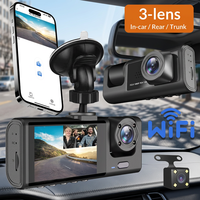 Caméra de tableau de bord WiFi à 3 objectifs 1080P, triple canal, DVR de voiture, vision nocturne avant, intérieure et arrière, moniteur de stationnement, grand angle 170°, écran 2,0 pouces