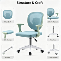 Chaise de bureau en maille pour enfants, chaise d'étude réglable en hauteur avec roulettes, bleu, rose, gris, pour la maison et l'école