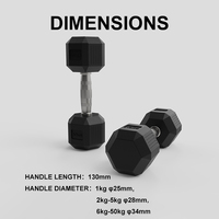 Haltères hexagonaux classiques en caoutchouc MDBuddy avec poignée moletée pour l'entraînement de force et la musculation, ensemble d'haltères