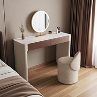 Coiffeuse italienne minimaliste moderne avec miroir LED intégré et rangement, design en panneaux MDF massifs pour chambre à coucher compacte