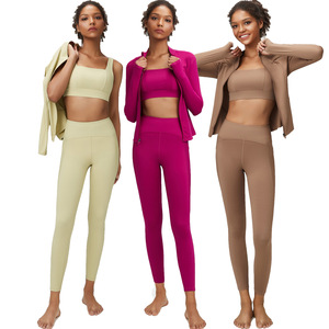 Haute qualité femmes Yoga costume vêtements actifs entraînement nu grande taille trois pièces ensemble sport piste Fitness ensemble sans couture Yoga costumes - Product Image 3