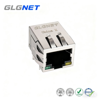 GLGNET Tanpa Led Tab Down 100 Base-T SMD PCB Mount Ethernet Female RG45 Magnetic Modular Jack RJ45 Connector Dengan Transformer