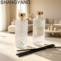 Bouteille diffuseur de parfum en verre gaufré de 150 ml, cylindrique, vide, avec bouchon doré et boîte cadeau pour parfum d'ambiance