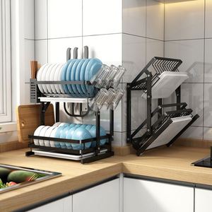 Stainless Steel 2-Layer Kitchen <b>Racks</b> Shelf Storage Foldable Shelf <b>Rack</b> <b>Plate</b> Bowl Dish <b>Rack</b> - Product Image 2