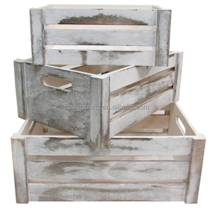 Rustic White Set of 3 Distressed Decorative Wood Crates Storage Container Wood Crate Gift Box