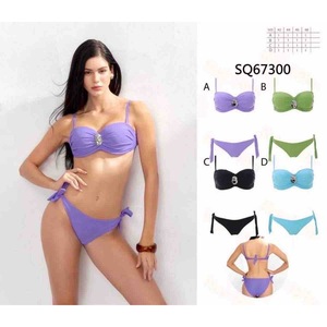 Maillot de bain une pièce HDJ grande taille bandeau effet ventre plat avec strass couleur unie SQ67300 - Product Image 1