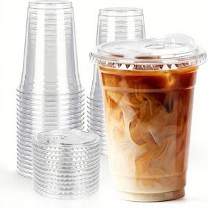 Gobelets jetables transparents en plastique de 16 oz pour café glacé avec couvercles, sans BPA, sûrs pour les aliments, anti-fuite, pour smoothies et fêtes - Product Image 1
