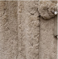 Manteau court en fausse fourrure de lapin douce pour femme, marron thé au lait, avec revers large gaufré, nœud perlé, manches lanternes, coupe ample, vêtement d'extérieur d'hiver