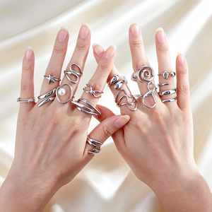 Modern <b>Silver</b> Plated <b>Rings</b> <b>Set</b> Heart Shape Cubic Zirconia Daily Wear Unisex Fashion Jewelry Gift - Product Image 2