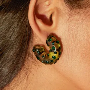 Fashion Resin Earrings OEM Jewelry Manufacturer Chunky Hoop Zircon Earrings Women 18K Gold Plated Jewellery Earrings Trendy