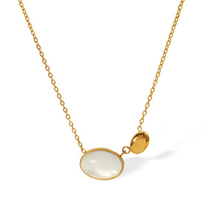 Collar ovalado de nácar con cadena de oro y engaste de bisel para uso diario - Product Image 5