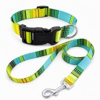 Ensemble collier et laisse pour chien, motif bohème moderne et mignon, imprimé tribal géométrique assorti, réglable, en nylon tissé, doux et durable, pour petits chiens