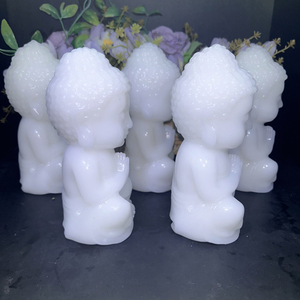Vente en gros de statues de Bouddha bébé en jade blanc naturel, pierres précieuses semi-polies, artisanat en cristal de Bouddha pour la guérison et la méditation - Product Image 2