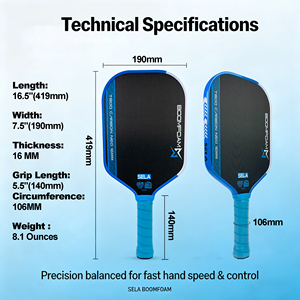 Raquette de pickleball professionnelle Blue 010 SELA BOOMFOAM 16 mm, puissance et contrôle, fibre de carbone thermoformée monobloc avec noyau en mousse - Product Image 2