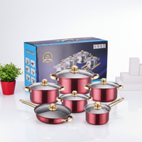 Nouvelle conception, ensemble de 12 casseroles en acier inoxydable antiadhésif, avec couvercles en verre, compatibles gaz et induction, style Zen asiatique