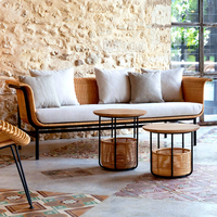 Ensemble de canapés d'extérieur modernes en rotin PE imperméable avec structure en aluminium apparent, canapé simple/double/triple et table