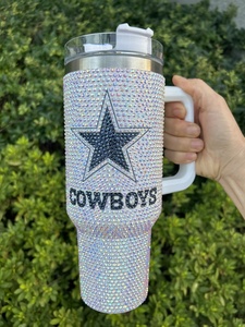 Vasos deportivos con tapas de 40oz de acero inoxidable personalizados para equipos de fútbol Texans Cowboys con diamantes de imitación KC Chiefs - Product Image 5