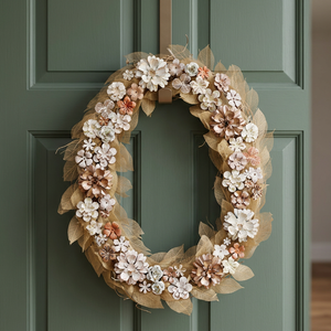 Rustic Handmade Floral Wreath With Tulle And <b>Paper</b> Flowers Round <b>Decorative</b> <b>Wall</b> <b>Hanging</b> Unlit Craft Style - Product Image 3