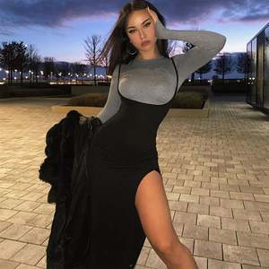 Halter Sexy attaccato Backless Split abiti aderente senza maniche nero Fashion Dress <span class=keywords><strong>Chic</strong></span> inverno 2020 <span class=keywords><strong>abbigliamento</strong></span> donna #0424 - Product Image 3