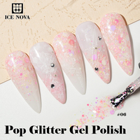 ICE NOVA Pop Glitter Kutek Gel OEM/ODM Label pribadi Hema gratis reflektif Glitter berkilau payet Gel cat kuku sampel