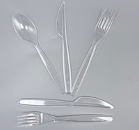Ensemble de couverts jetables en PS avec logo personnalisé OEM, comprenant une fourchette, un couteau, une cuillère et une serviette