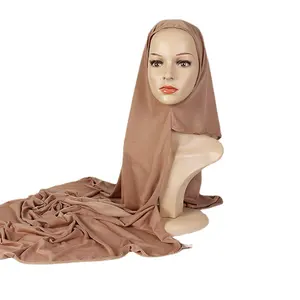 Tuyệt Vời Phụ Nữ Hồi Giáo Dễ Dàng Ngay Lập Tức Jersey Hijab Một Vòng Jersey Khăn Hijabs Khăn Choàng Cao Cấp Co Giãn Pre Khâu Jersey Khăn