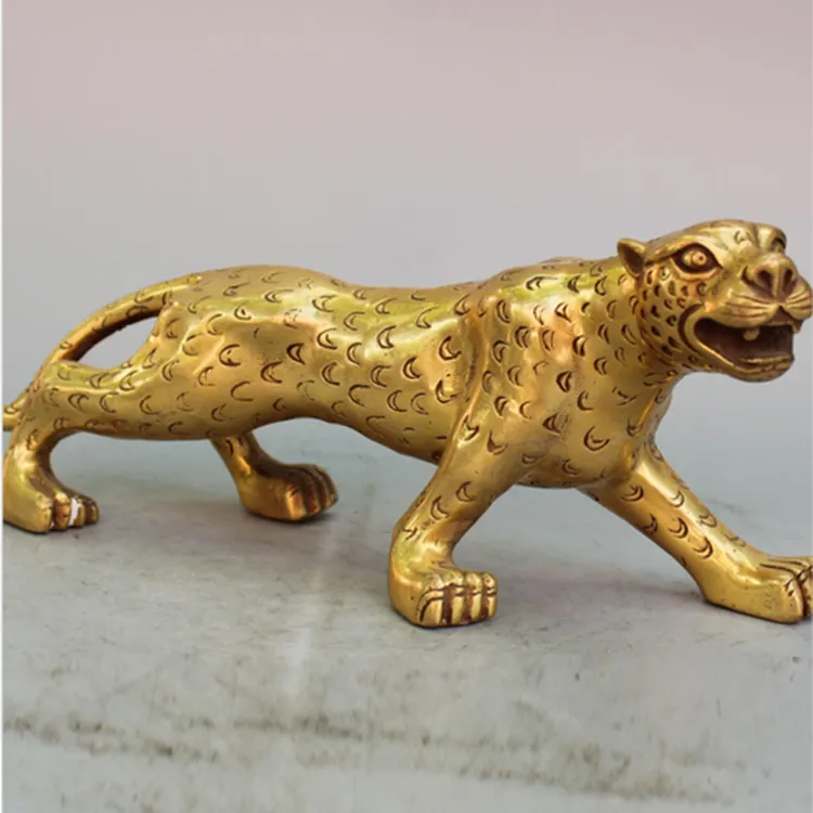 Outdoor modern city decoration gold color animal sculptures life size leopard statue