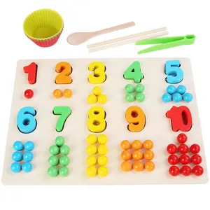 숫자 클립 구슬 어린이 퍼즐 조기 교육 수학 인지 매칭 색상 인지 몬테소리 나무 장난감/