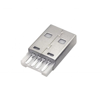 Conector USB 2.0 Tipo A Macho de 4 Pines con Contactos de Cobre, 1.5A/30V, Montaje de Terminal para Soldar, Cuerpo Corto para Cables de Datos