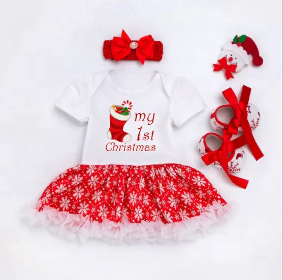 Conjunto de ropa roja de princesa para niñas recién nacidas, Tops de manga larga de encaje, pantalones cortos, conjunto de diadema, disfraces de Navidad para bebés