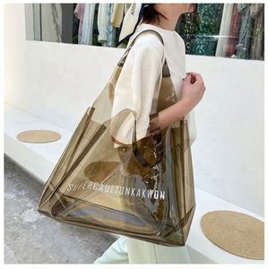 Sacs fourre-tout transparents en PVC grand format, imperméables, avec poignées, couleur unie, personnalisables avec logo, vente en gros - Product Image 4