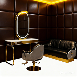 Espejo de <span class=keywords><strong>Barber</strong></span>ía Personalizado OEM con Estación de Espejo LED, Moderno Espejo Dorado para Salón de Belleza - Product Image 3
