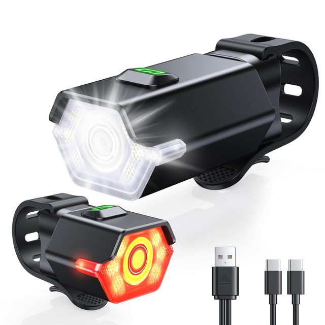 High Lumen Bike Lights Set USB Rechargeable Adjustable Modes Front and Rear Bicycle Lights Waterproof Headlight and Tail Light